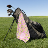 Gele citroenen op roze aangepaste initiële dames golfhanddoek (Groen)