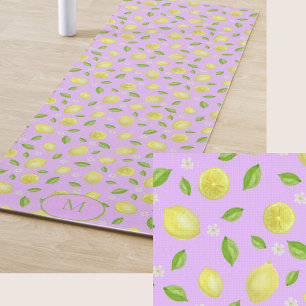 Gele Citroenen Paarse Aangepaste Monogram Yoga Mat