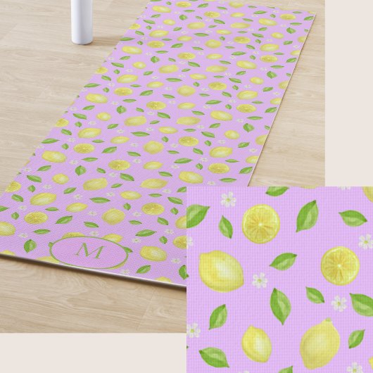 Gele Citroenen Paarse Aangepaste Monogram Yoga Mat