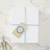 Gele Citroenen & Pastel Blauwe Bloemen Gelukkige V Cadeaulabel (Met Touw)