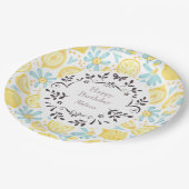 Gele Citroenen & Pastel Blauwe Bloemen Gelukkige V Papieren Bordje (Gekanteld)