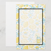 Gele citroenen & pastelblauwe bloemen & limonade p briefpapier (Voorkant / Achterkant)