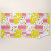 Gele citroenen Roze Strepen Pastel Cirkels Strandlaken (Voorkant)