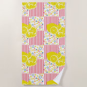 Gele citroenen Roze Strepen Pastel Cirkels Strandlaken (Voorkant)