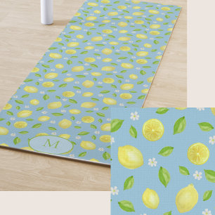 Gele citroenen Teal op maat gemaakte monogram yoga Yogamat