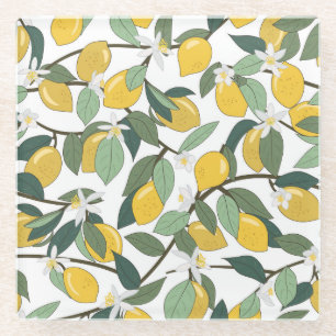 Gele citroenen, tropische naadloze print. glazen onderzetter