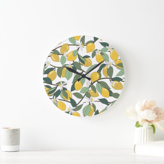 Gele citroenen, tropische naadloze print. grote klok (Huis)