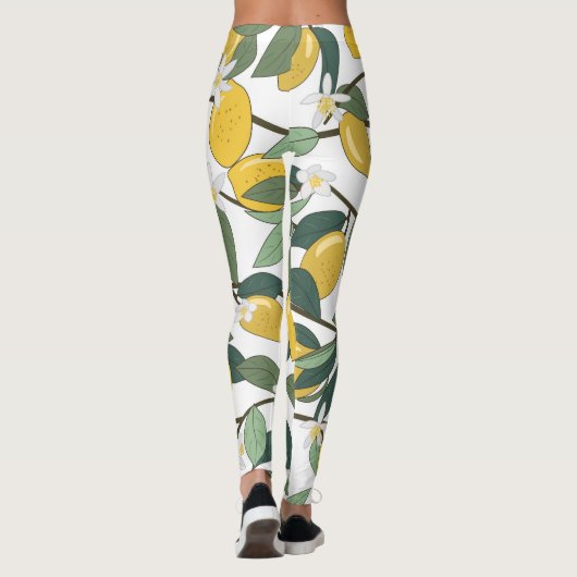 Gele citroenen, tropische naadloze print. leggings (Achterkant)
