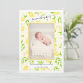 Gele citroenen waterverf foto baby geboorte aankondiging (Staand voorkant)