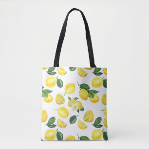 Gele citroenen waterverf fruitpatroon tote bag
