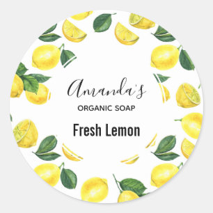 Gele citroenen Waterverf fruitpatroonzeep Ronde Sticker