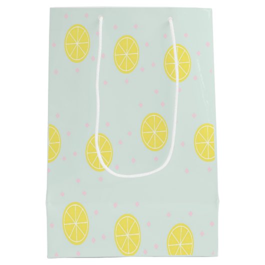 Gele citroenmoten op blauw medium cadeauzakje (Achterkant)