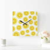 Gele citroenschil, vers fruit vierkante klok (Huis)