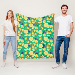 Gele Citrus citroenen en bosbessen patronen Fleece Deken