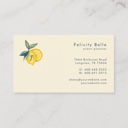 Gele Citrus & Foliage Polka Dot Visitekaartje (Achterkant)
