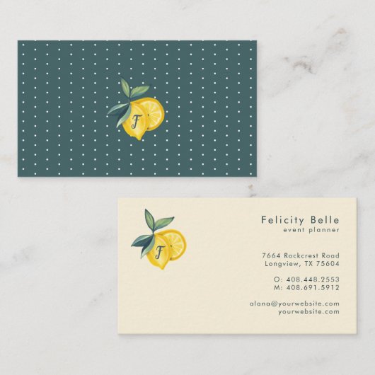 Gele Citrus & Foliage Polka Dot Visitekaartje (Voorkant / Achterkant)