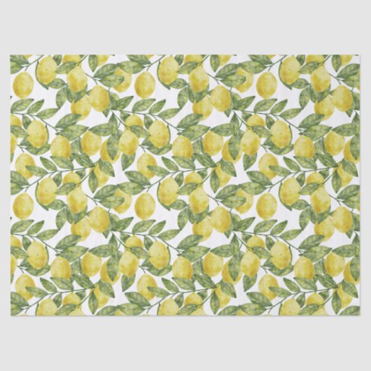 Gele citrus waterverf citroenen met groene bladere tissuepapier (Voorkant)