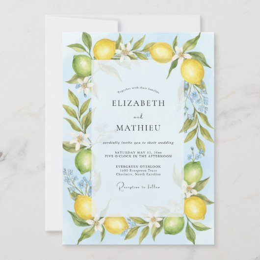 Gele Citrus Zachte Eucalyptus Bruiloft Kaart (Voorkant)