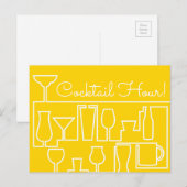 Gele cocktailparty briefkaart (Voorkant / Achterkant)