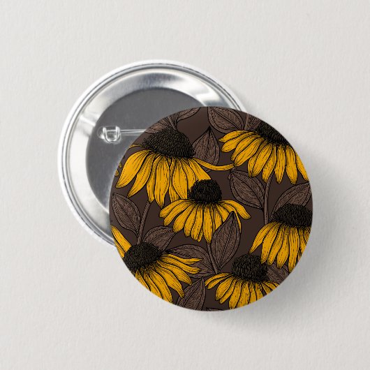 Gele condensors op donkerbruin ronde button 5,7 cm (Voorkant /achterkant)