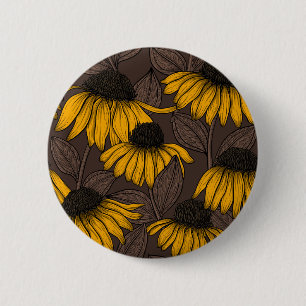 Gele condensors op donkerbruin ronde button 5,7 cm