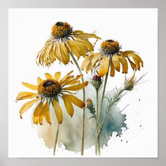 Gele Coneflowers Art Print Poster (Voorkant)