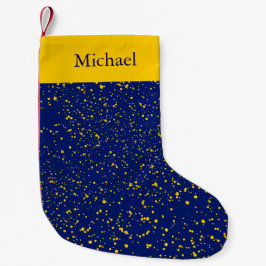 Gele Confetti-Stippen op Blauwe Kerstfeestdag Kleine Kerstsok