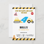 Gele Constructie 4E Verjaardag Uitnodiging (Voorkant)