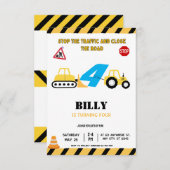 Gele Constructie 4E Verjaardag Uitnodiging (Voorkant / Achterkant)