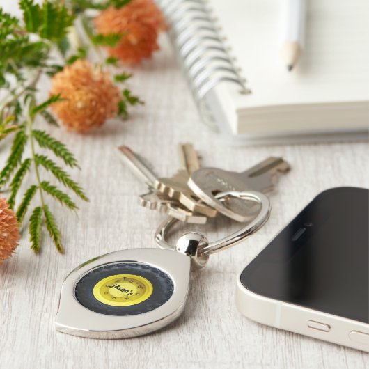 gele constructie Machines tractorband Sleutelhanger (Zijkant)