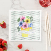 Gele container met pastel viooltjes servet (Insitu)
