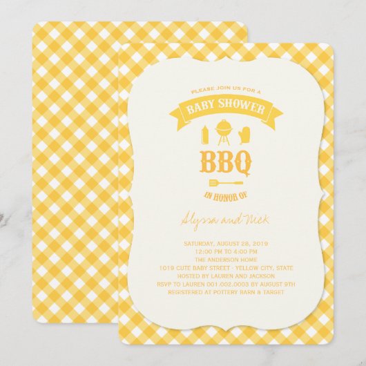 Gele controles BBQ Neutraal Baby shower Summer Par Kaart (Voorkant / Achterkant)