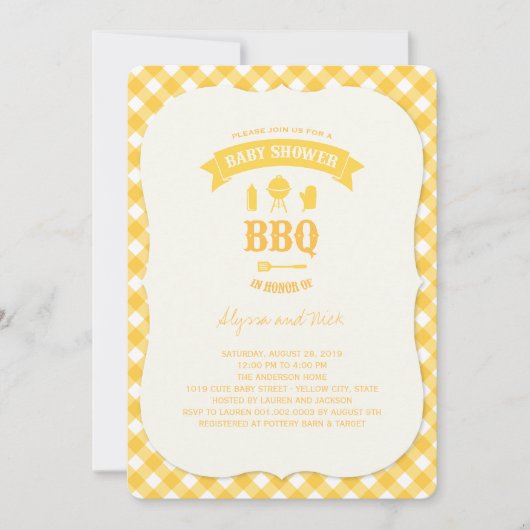 Gele controles BBQ Neutraal Baby shower Summer Par Kaart (Voorkant)