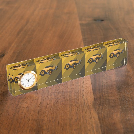 Gele converteerbare auto, naamplaat naambordje (Zijkant)