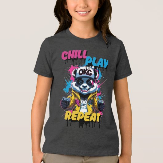 Gele Cool Panda Graphic Tri-Blend Shirt (Voorkant)