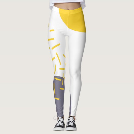 Gele, coole, moderne, trendmatige geometrische kun leggings (Voorkant)