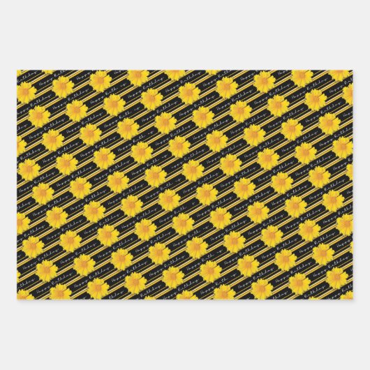 Gele Coreopsis Bloem Zwarte Strepen Verjaardag Inpakpapier Vel (Voorkant 2)