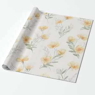 Gele Cottagecore Wilde Bloemen Botanische Print Cadeaupapier