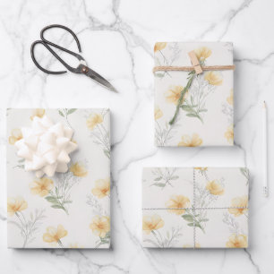 Gele Cottagecore Wilde Bloemen Botanische Print Inpakpapier Vel
