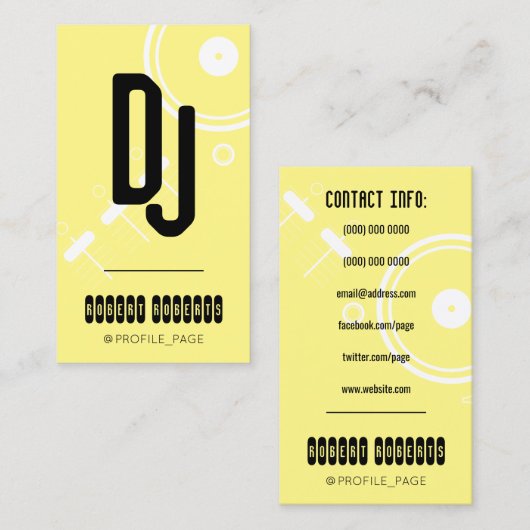 Gele cover in moderne stijl met dejay visitekaartje (Voorkant / Achterkant)