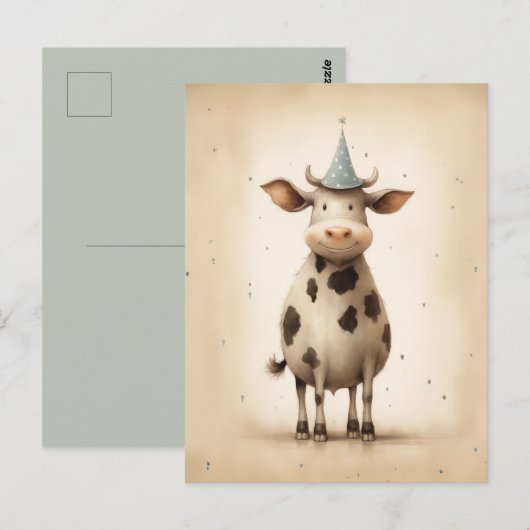 Gele cow illustratie briefkaart (Voorkant / Achterkant)