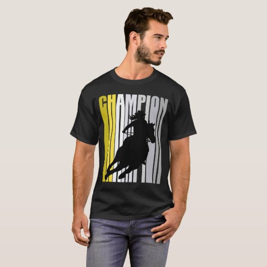 Gele Cowgirl Champion Horse Riding Barrel Racing T-shirt (Voorkant volledig)