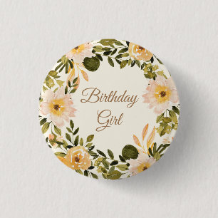 Gele Cream Floral Birthday Girl Ronde Button 3,2 Cm