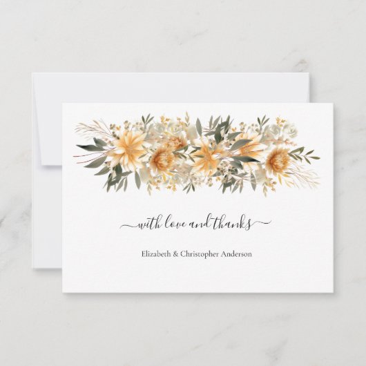 Gele Crème Beige Bloemen Botanische Boho Bruiloft Bedankkaart (Voorkant)