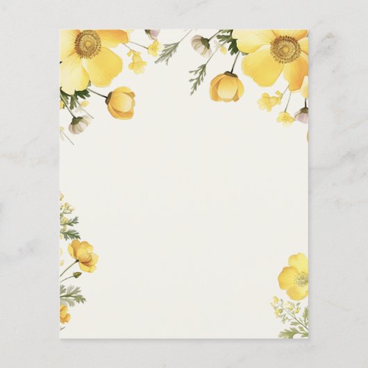 Gele Crème Bloemen Bruiloft Budget Uitnodiging (Achterkant)