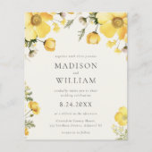 Gele Crème Bloemen Bruiloft Budget Uitnodiging (Voorkant)