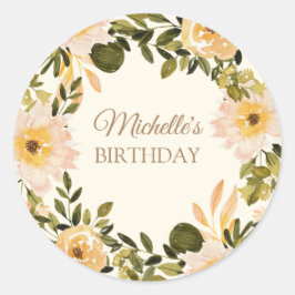 Gele Crème Bloemige Verjaardagsnaam Ronde Sticker
