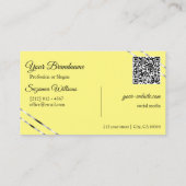 Gele Crème met Zilveren Lijnen Monogram QR Code Visitekaartje (Achterkant)