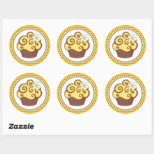Gele Cupcake Stickers (Vel)