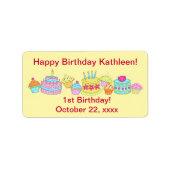 Gele cupcakes/Cake Happy 1st Birthday Custom Etiket (Voorkant)